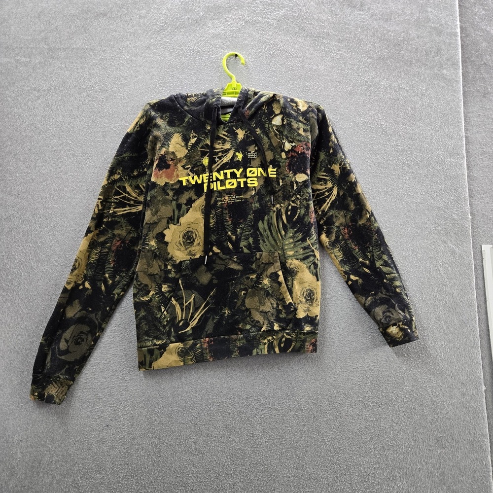 Twenty One Pilots Women Hoodie M Black Floral Fleece Band Logo Pullover